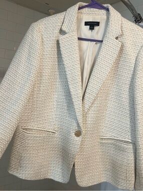 Ann Taylor Off-White Textured Tweed Blazer